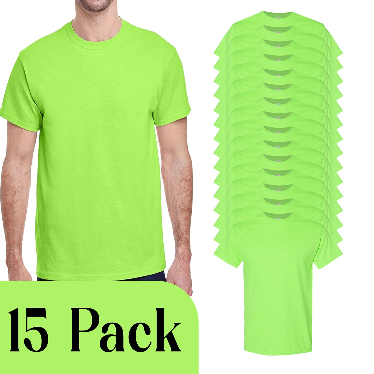 Gildan Adult's Heavy Cotton T-Shirt , Short Sleeve Neon Green Craft Multi Pack Shirt